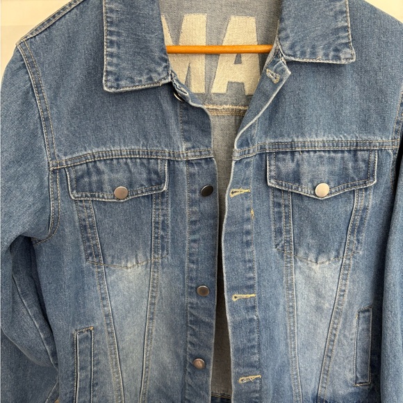Women's Blue Denim Momcore Jacket with “Mama” Chenille Varsity Letters, Sz M - Picture 9 of 12